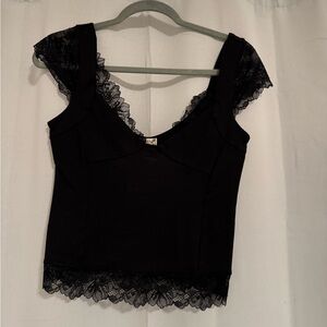 Free people lace trim black top